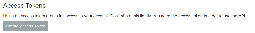 Pushbullet account page with Create Access Token button