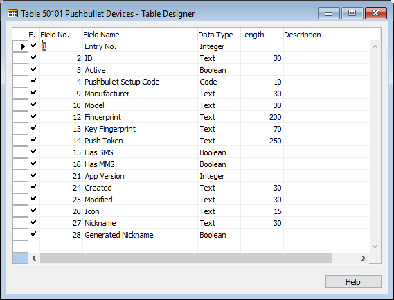 Pushbullet Devices temporary table design in C/SIDE