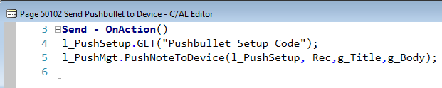 Send to Device action code with title and body fields