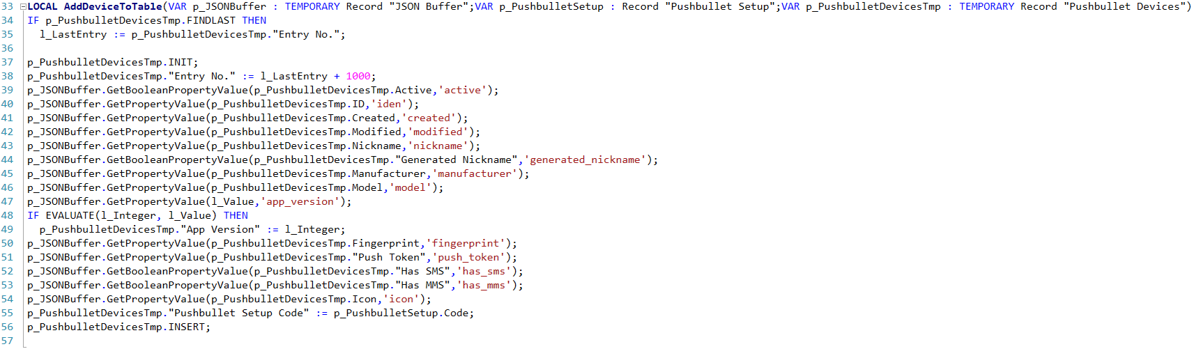 Adds the devices to the table